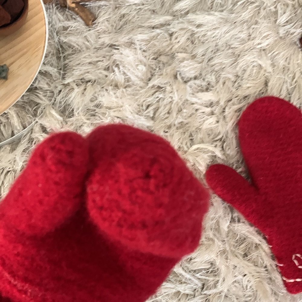 Handmade Red Felted Wool Mittens - Picture 14 of 17